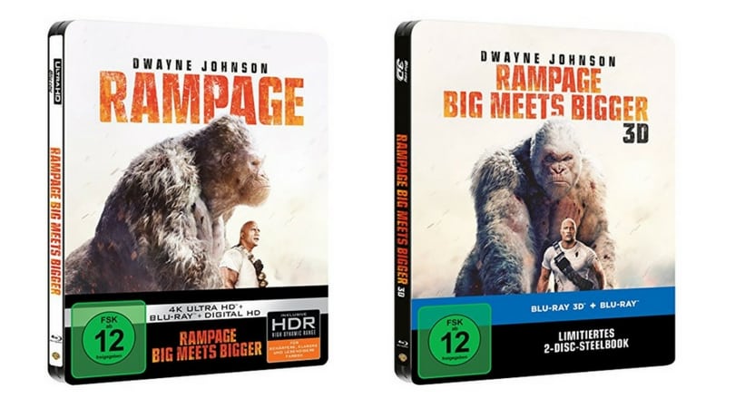 [Vorbestellen] Rampage: Big Meets Bigger – Steelbook Edition (Blu-ray 2D/3D), Steelbook Edition (Blu-ray 4K/2D) und Steelbook Edition (Blu-ray 2D) – Artworks final