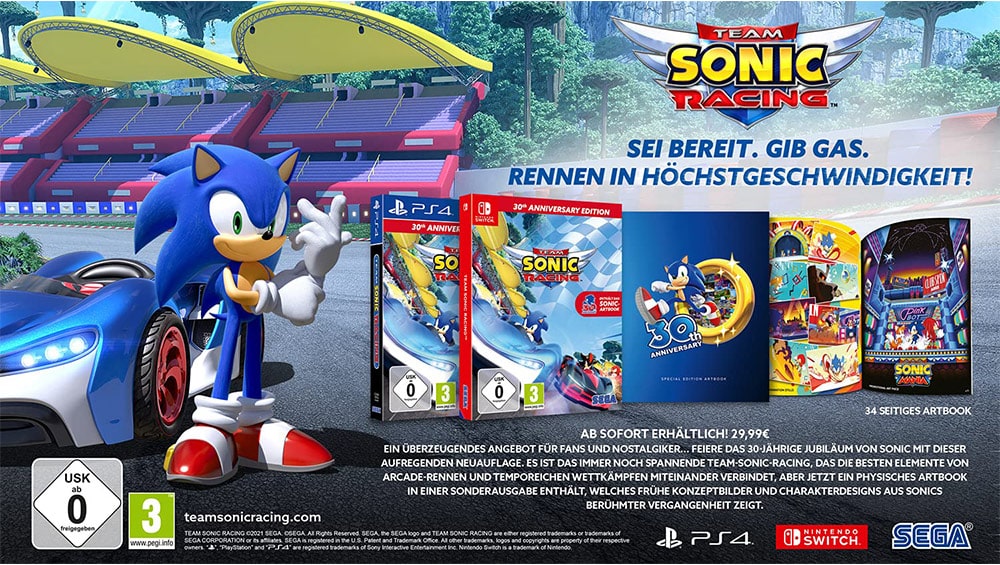 “Team Sonic Racing” als 30th Anniversary Edition für die Playstation 4 und Nintendo Switch | ab September 2021 – Update