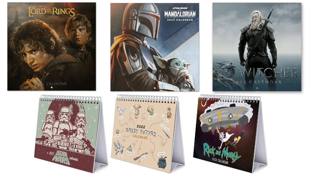 Diverse Tisch- und Wandkalender 2022 von Star Wars, The Witcher oder Harry Potter für je 7,81€