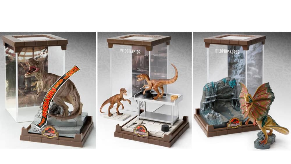 Jurassic Park Creature Statuen: Dilophosaurus, Velociraptor & Tyrannosaurus Rex ab Mai 2022 von Noble Collection