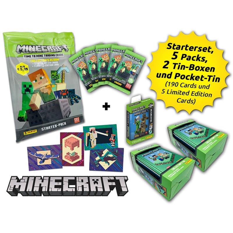 „Minecraft – Time to Mine“ Trading Cards in verschiedenen Bundles & Tin Boxen bei Panini