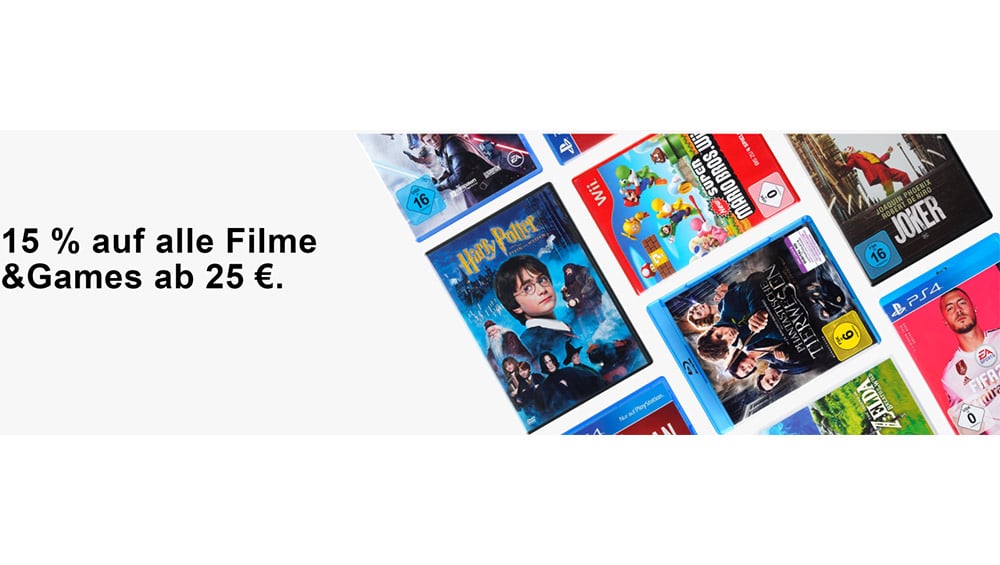 15 % Rabatt auf Filme & Videospiele ab 25€ Bestellwert bei Rebuy