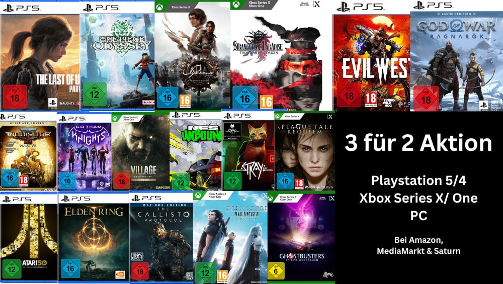 „3 für 2“ Gaming Aktion auf vorrätige Spiele für PS5, PS4, Xbox Series X/ One & PC – Aktion endet bald