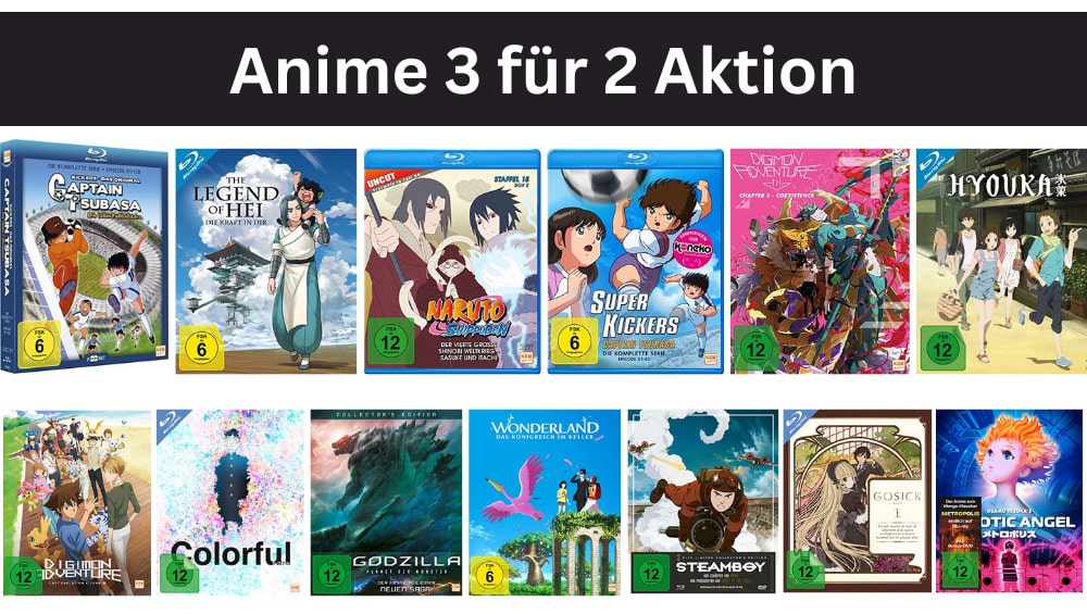 3 für 2 Anime Aktion (Blu-ray und DVD) – Auswahl aus über 500 Titeln – Aktion endet bald