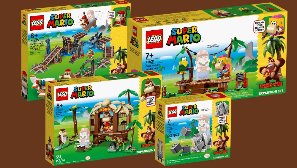 LEGO Super Mario Donkey Kongs Baumhaus, Diddy Kongs Lorenritt & Dixie Kongs Dschungel-Jam Erweiterungssets ab August 2023 – Update