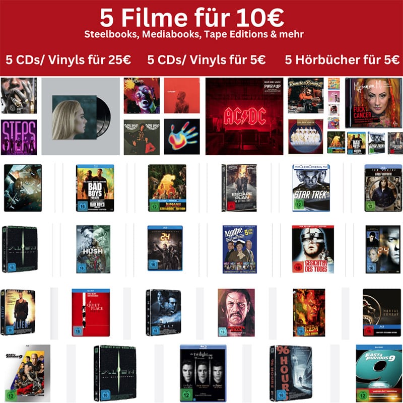 „5 Filme für 10€“, „5 für 5€“ Aktion auf Musik und weitere Angebote bei MediaMarkt & Saturn