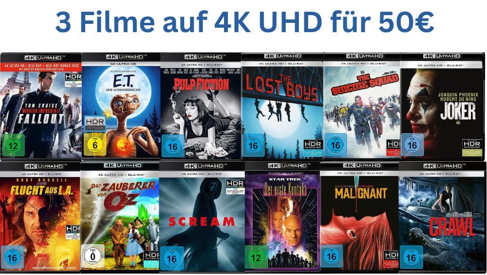3 4K UHDs für 50€ – Auswahl aus über 200 Titeln – Aktion endet bald