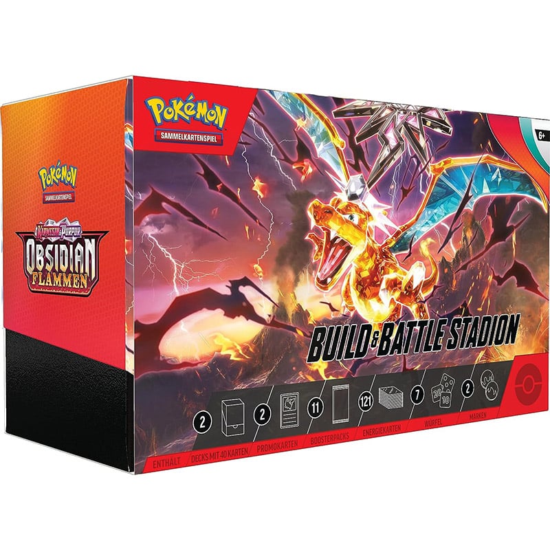 Pokémon-Sammelkartenspiel „Build & Battle Stadion Karmesin & Purpur Obsidianflammen“ ab August 2023