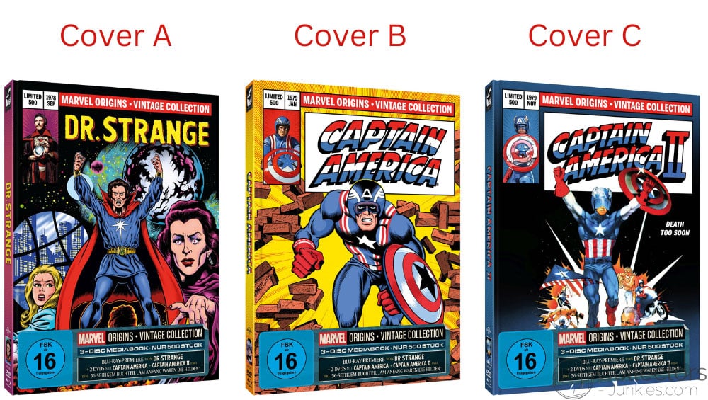 Marvel Origins „Captain America I+II + Dr. Strange“ in 3 Mediabooks ab November 2023