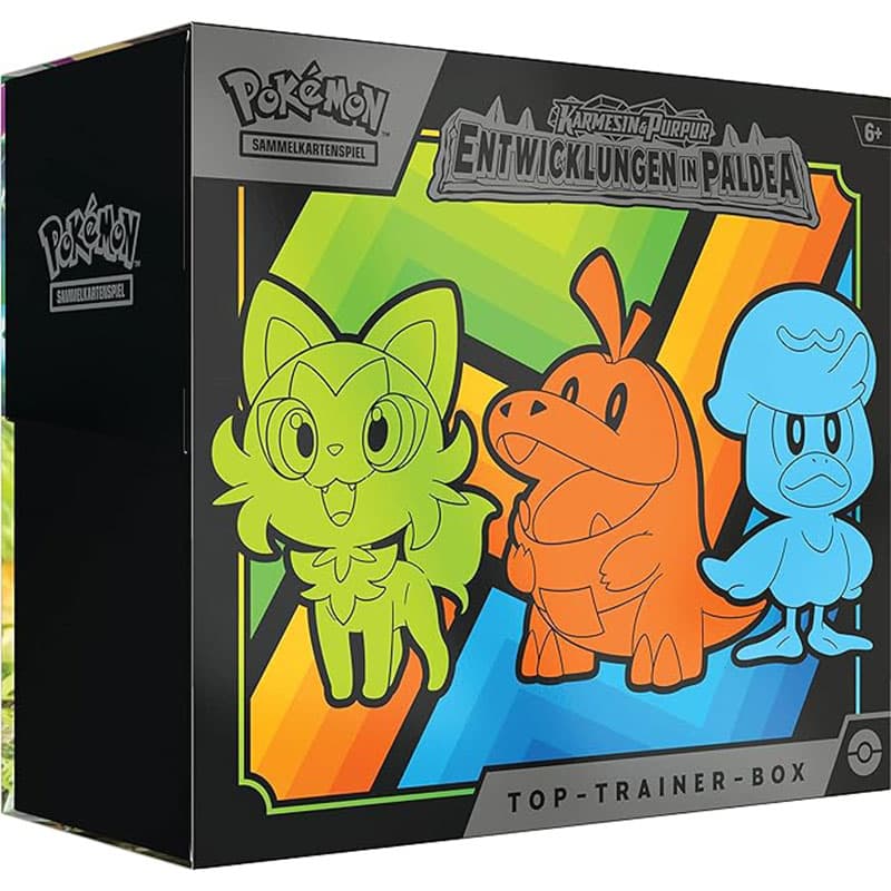 Pokémon-Sammelkartenspiel „Top-Trainer-Box Karmesin & Purpur – Entwicklungen in Paldea“ für 35,99€