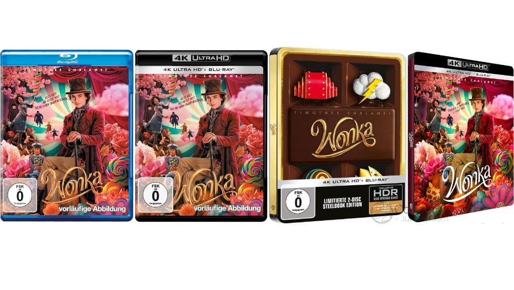 "Wonka (2023)" 4K Steelbook & Standard Varianten auf 4K UHD, Bluray