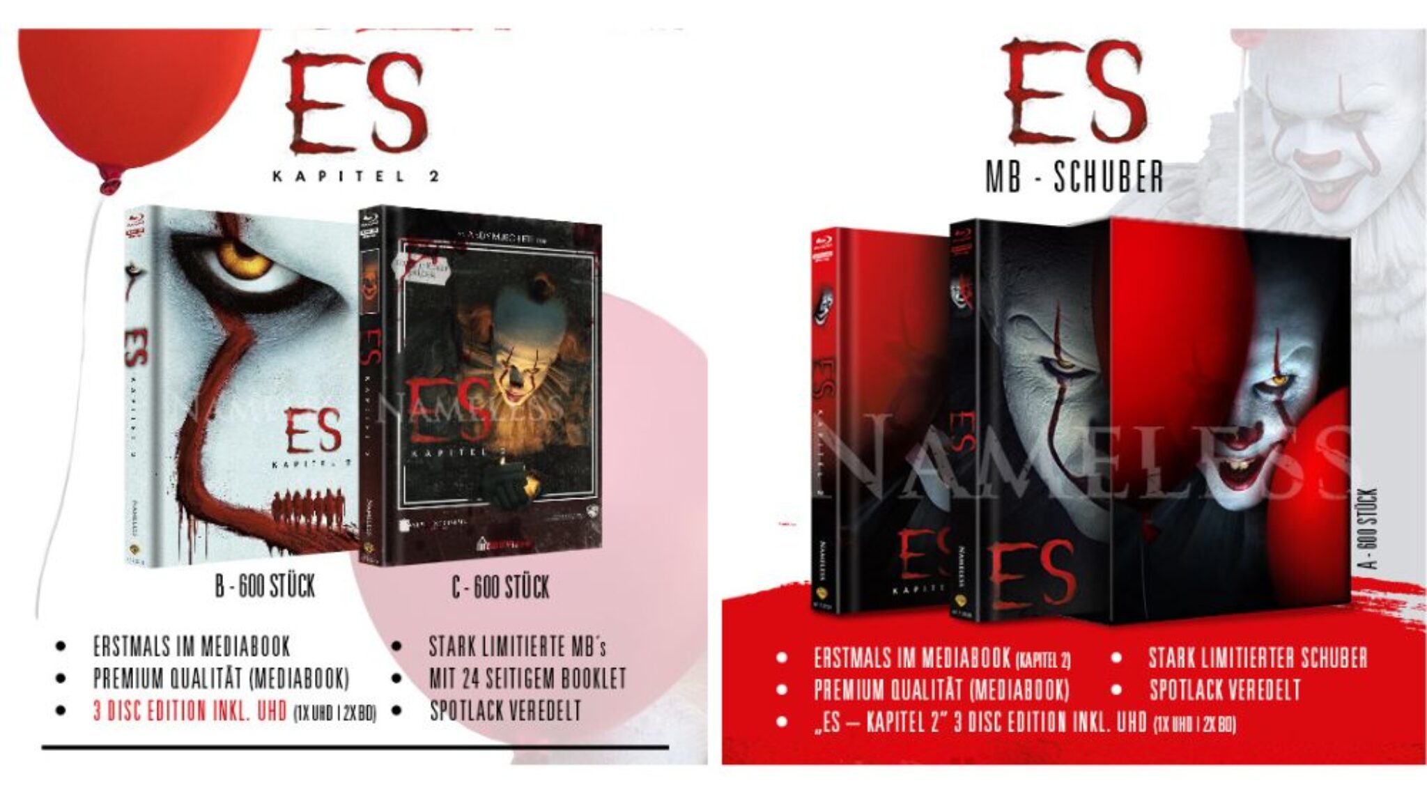 "ES - Kapitel 2" in 2 4K Mediabooks & "ES - Kapitel 1 + 2" Schuber