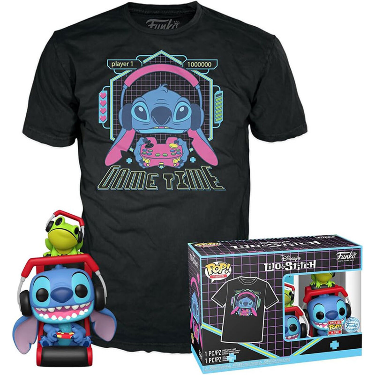 Funko POP! & Tee: Lilo & Stitch - Ukelele Stitch - Pelosino - Medium - T-Shirt, Maglietta - Vestiti con Figura in Vinile da Collezione - Idea Regalo