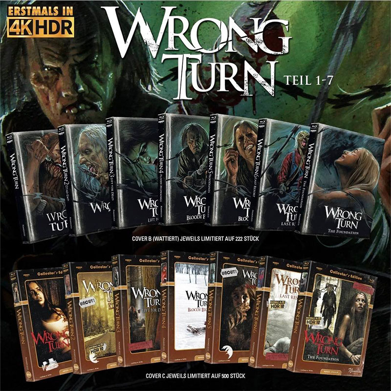 „Wrong Turn 1-7“ in 4K Mediabooks & Schuber Edition