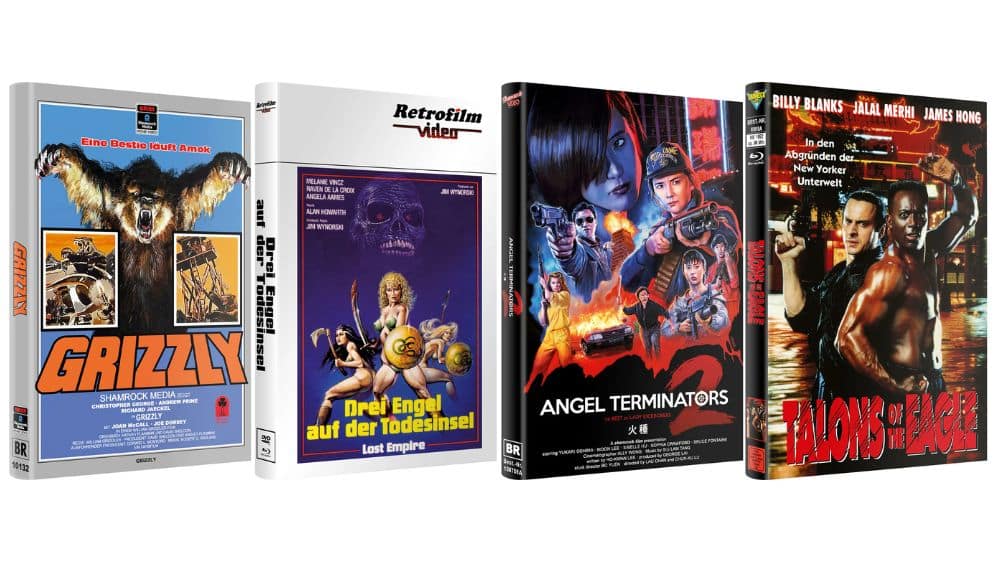 „Grizzly“, „Drei Engel auf der Todesinsel“, „Angel Terminators 2“ & „Talons of the Eagle“ in Blu-ray Hartboxen ab März 2026