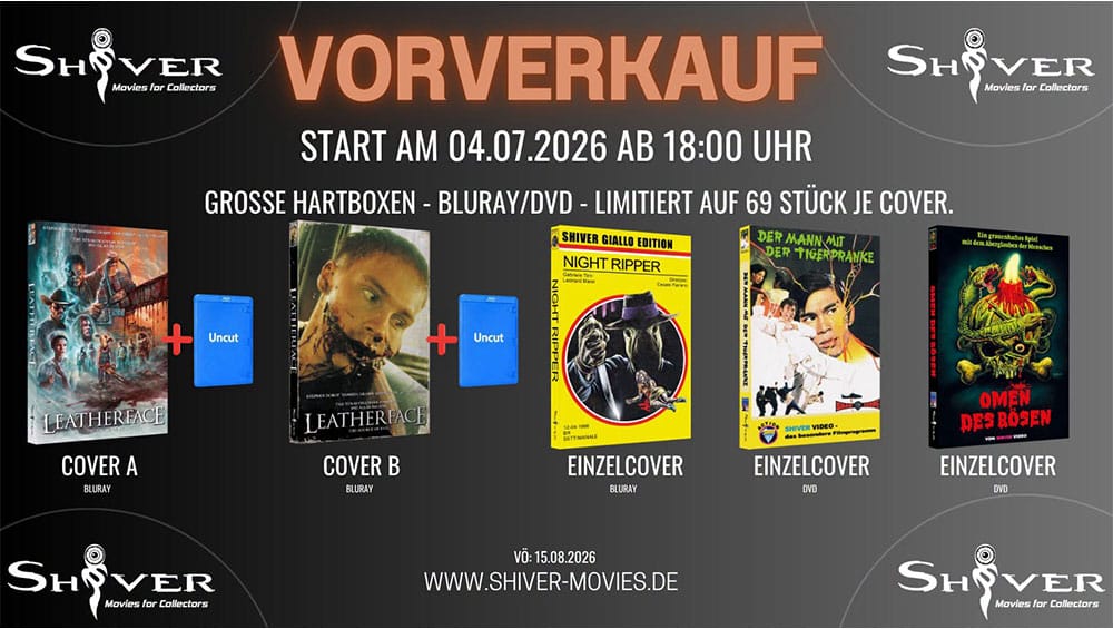 „Leatherface“, „Night Ripper – Das Monster aus Florenz“ & weitere Hartboxen von Shiver ab Juli 2026