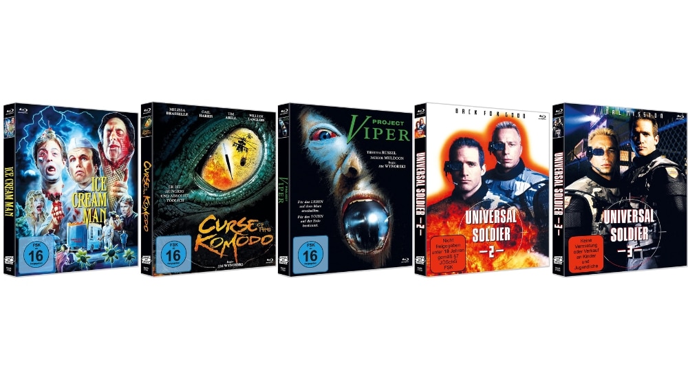 „Universal Soldier 2 & 3“, „Ice Cream Man“, „Curse of the Komodo“ & „Project Viper“ in Blu-ray Scanavo Cases ab Oktober 2026
