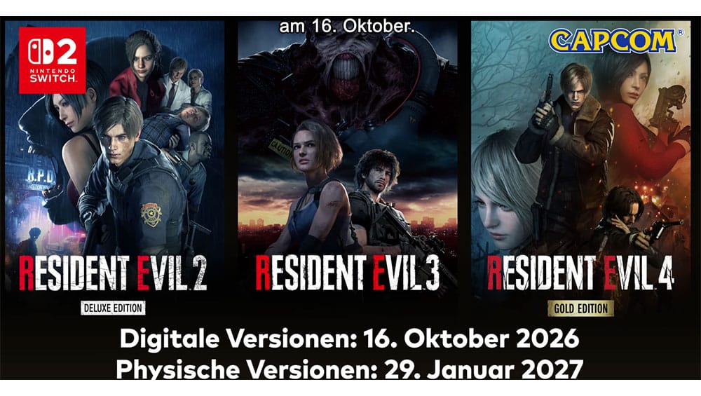 „Resident Evil 2“, „Resident Evil 3“ & „Resident Evil 4“ physisch auf Nintendo Switch 2 ab Februar 2027