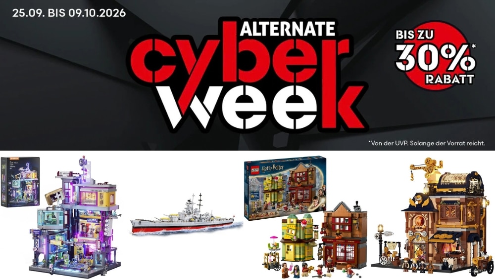 ALTERNATE CyberWeek mit Angeboten für Hardware, LEGO, COBI und Lumibricks