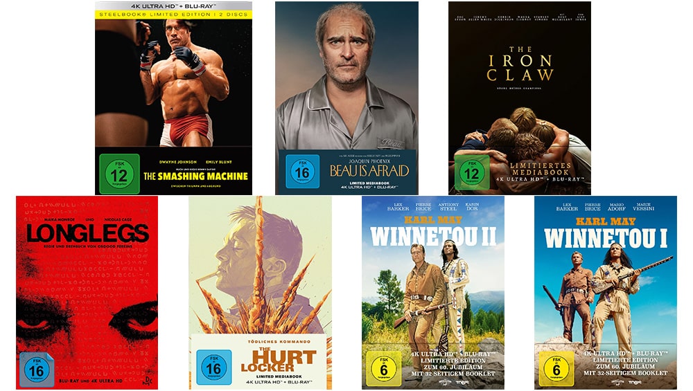 „The Smashing Machine“ im 4K Steelbook für 19,99€, „Longlegs“ & „The Iron Claw“ in 4K Mediabooks für je 17,99€ und weitere Angebote