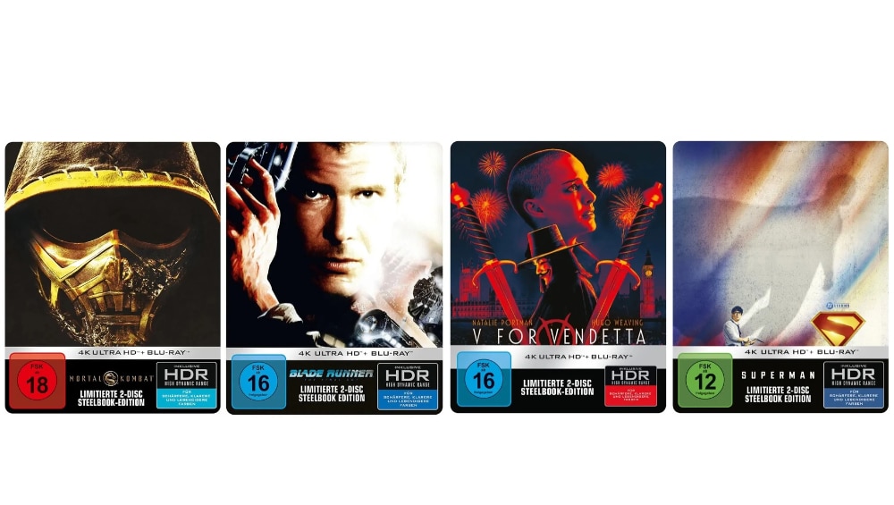„Blade Runner: The Final Cut“, „Mortal Kombat (2021)“, „Superman (2025)“ & „V wie Vendetta“ erneut in 4K Steelbooks